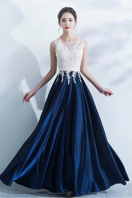 New Arrival 2019 Long Prom Dresses Luxury Lace Applique Blue Formal Evening Dress Party Gown Robe de Soiree