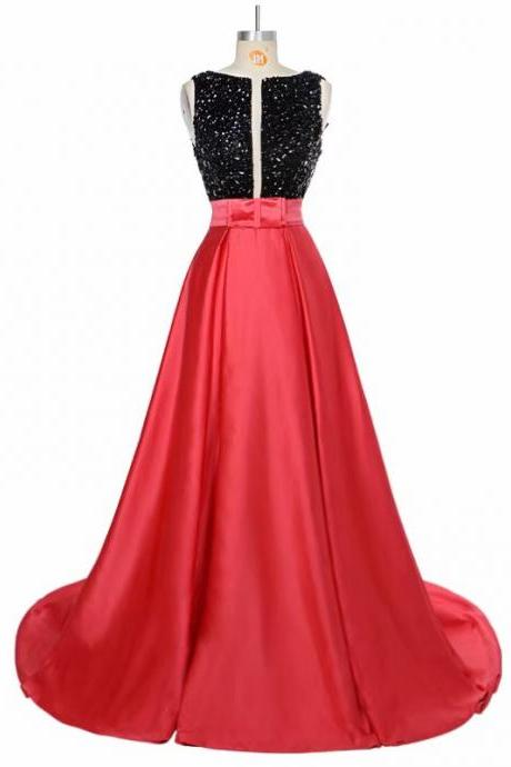 Sparkly Prom Dresses 2019 Evening Party Dress Elegant Sexy Red Satin Vestido de Festa Real Photo