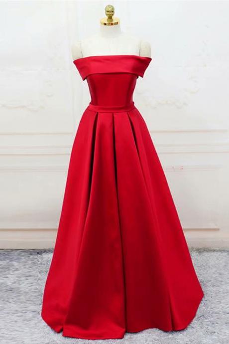 Charming Prom Dress,Sexy Prom Dresses, Simple Strapless Prom Dresses,Sleeveless Evening Dress,Elegant Red Evening Dresses,Formal Gown