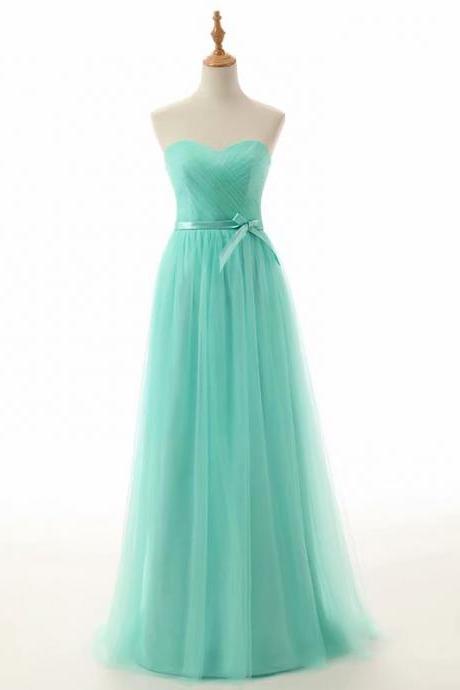 A-Line Sweetheart Floor-Length Empire Green Tulle Bridesmaid Dress With Sweetheart Neckline