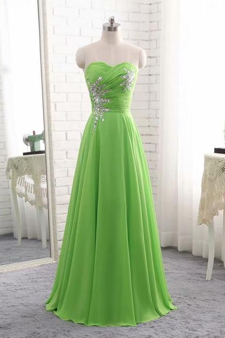 Long Elegant Chiffon Green Empire Floor Length Beaded Bridesmaid Dress with Sequins