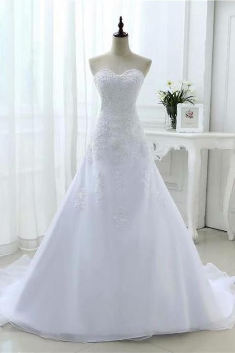 New Long Wedding Dress, 2019 New White Ivory Wedding Gowns,Wedding Dress, Ball gowns Organza Wedding Dresses With Sweetheart Neckline Bridal Gowns Custom Made