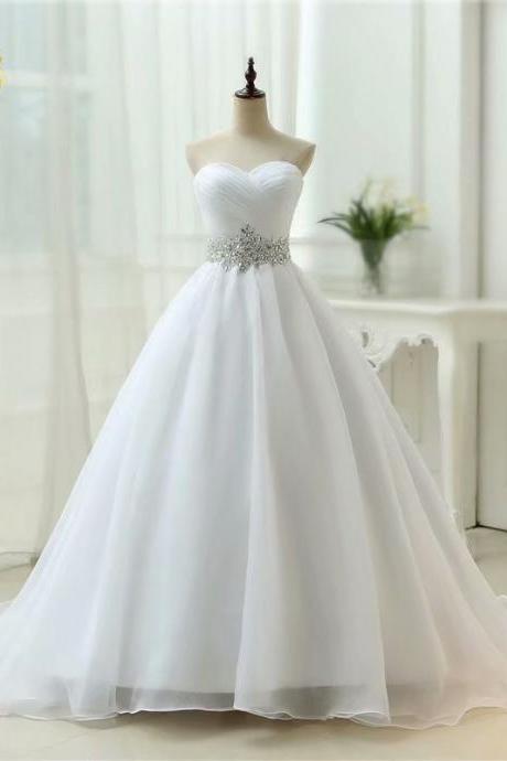 Wedding Dress, 2019 New White Ivory Wedding Gowns,Wedding Dress, Ball gowns Organza Wedding Dresses Chapel Train Bridal Gowns Custom Made