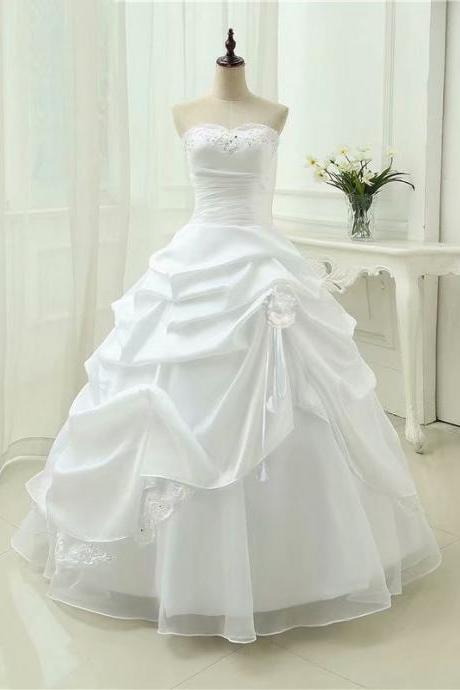 2019 New Long Wedding Dress, Ball Gown Wedding Dress, Taffeta Pleated Wedding Dress, Strapless Ruffles Bridal Dress