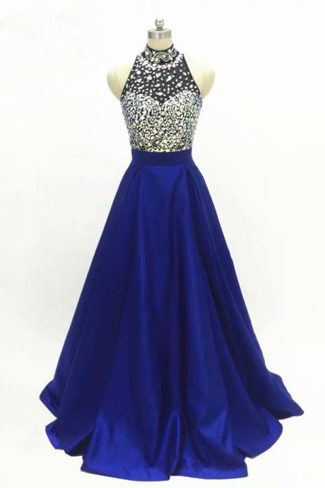 Royal Blue Crystal Beaded Prom Dresses 2019 Fashion A-Line Chiffon Evening Gowns Formal Imported Party Dress