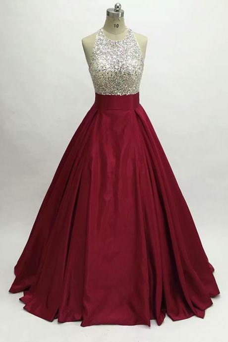 Burgundy Crystal Beaded Crystal Prom Dresses 2019 Fashion A-Line Chiffon Evening Gowns Formal China Party Dress