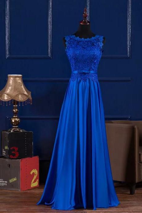 Royal Blue Evening Dresses 2019 Lace Wedding Party Gowns Lace-Up Long Formal Evening Dress