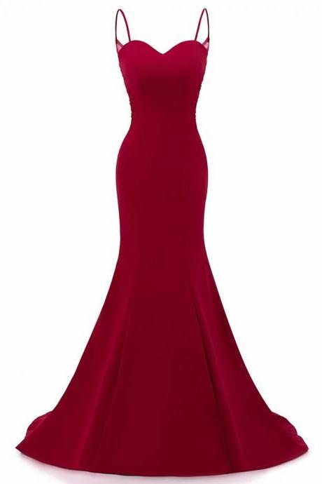 Spaghetti Straps Mermaid Evening Dresses 2019 Burgundy Wedding Party Gown Long Formal Evening Dress