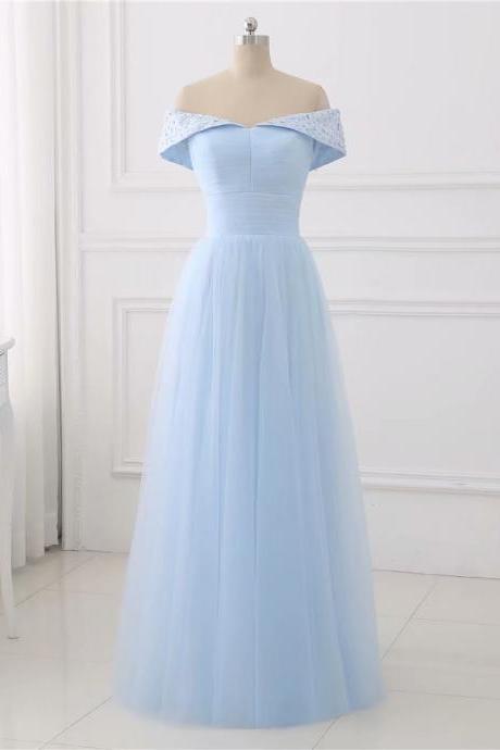 Light Blue Evening Dresses 2019 V Neck Wedding Party Dress Long A Line Formal Evening Gowns