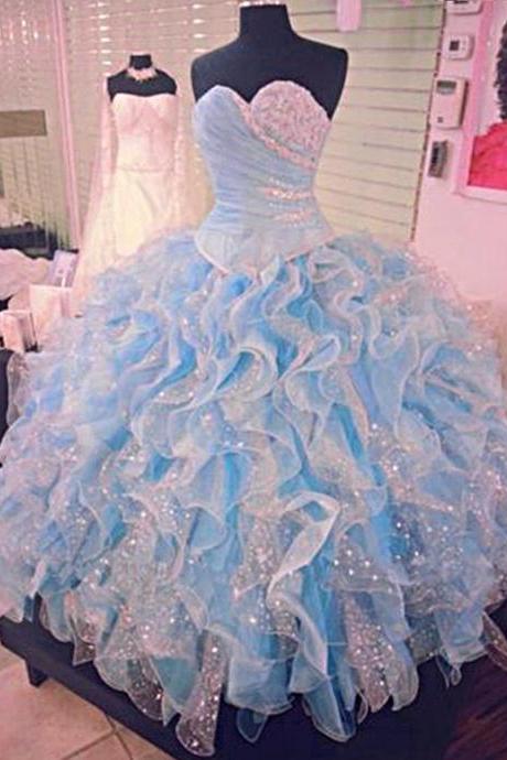 2019 Prom Dresses, Ball Gown Quinceanera Dresses, Sweet 16 Dresses,Long Strapless Prom Dresses,Beaded Evening Dresses,Elegant Prom Dresses,Blue Evening Dresses,Party Dresses