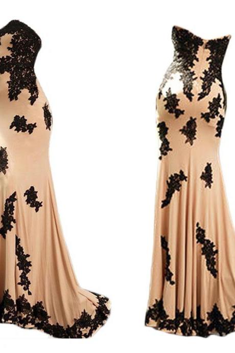 Evening Dress,long Satin Evening Dress,nude Evening Dresses,lace Appliques Evening Dresses,mermaid Prom Dresses, Formal Evening Gowns, Party