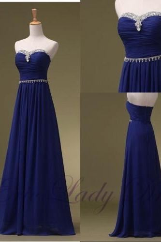 2016 Long Royal Blue Prom Dress Real Photo Organza Sweetheart Blue Crystal Evening Dresses Homecoming Cocktail Graduation Dress Robe De Soiree Formal Gowns