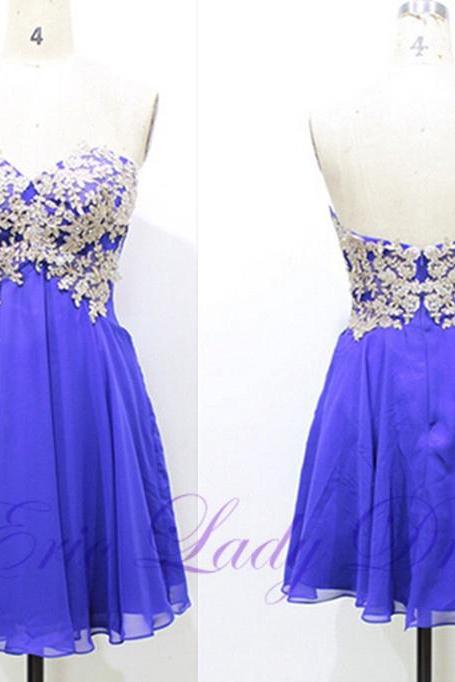 Short Blue Evening Dresses With Lace Appliques Chiffon Sweetheart Prom Dresses 2016 Real Photo Homecoming Cocktail Graduation Party Dresses Robe