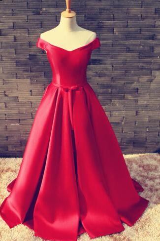 Elegant Satin Floor Length V Neck Red Lace Up Back Prom Dress , Party Dresses, Evening Dresses, Long Prom Dress 2016,Graduation Dresses