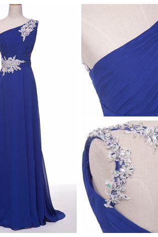 One Shoulder Blue Bridesmaid Dress,Floor Length A Line Blue Bridesmaid Dresses,Elegant Long Cheap Prom Dresses Party Evening Gown