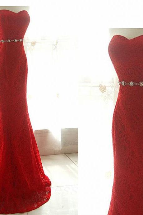Floor Length Red Lace Mermaid Bridesmaid Dress,long Mermaid Sweetheart Red Bridesmaid Dresses,elegant Long Prom Dresses Party Evening Gown
