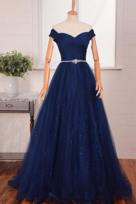 Evening Dress,Long Tulle Evening Dress,Navy Blue Evening Dresses,V Neck Evening Dresses,Long Elegant Prom Dresses, Formal Evening Gowns, Party Dress