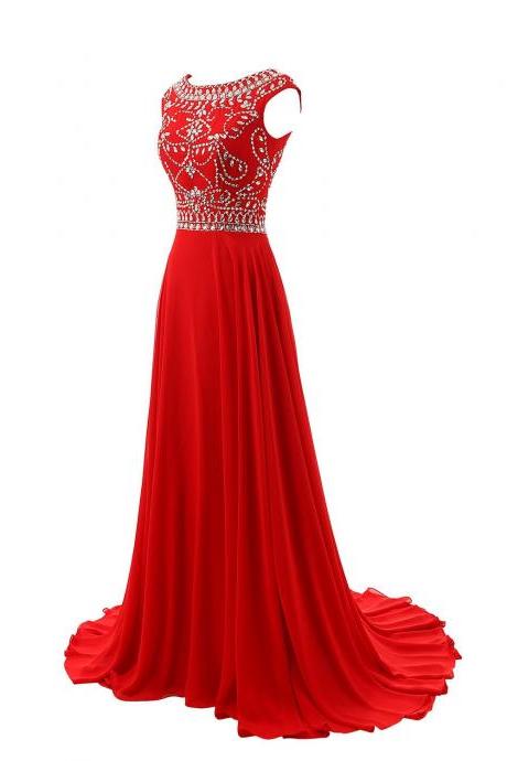 2016 Red Prom Dresses,long Elegant Prom Dresses, Luxury Crystal Evening Dresses , Chiffon Evening Dresses 2016,dresses Party Evening,sexy Evening