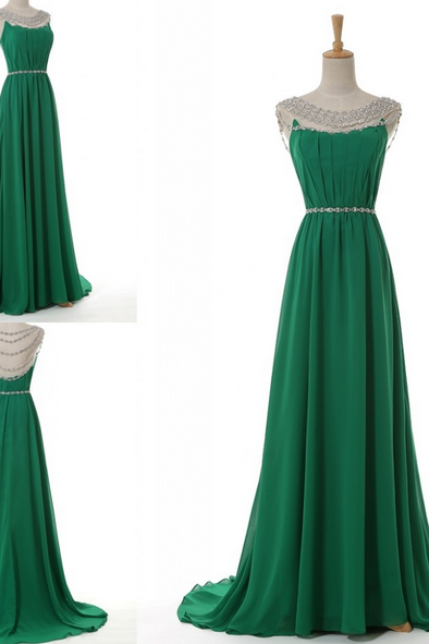 Prom Dress,green Prom Dress,sheer Neck Chiffon Prom Dresses,custom Made Prom Dresses,long Elegant Prom Dress, Sexy Prom Dress, Long Prom