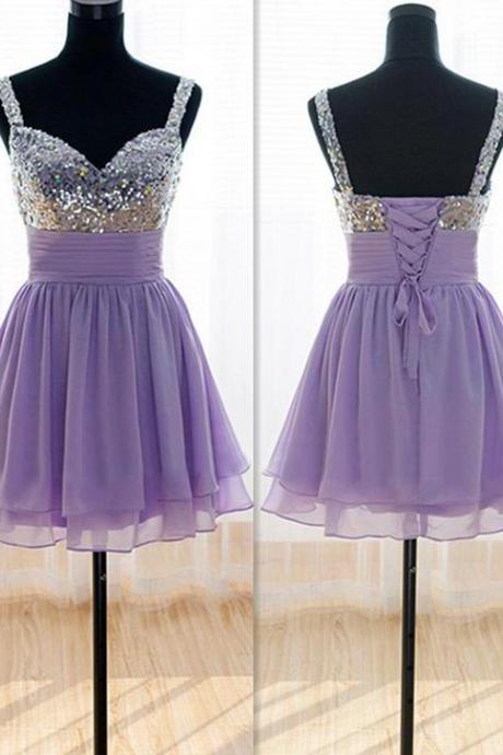 Short Prom Dress, Short Prom Gowns,Lavender Prom Dress, Homecoming Dresses, Graduation Dresses,Chiffon Prom Dresses,Sequin Fabric Prom Dresses