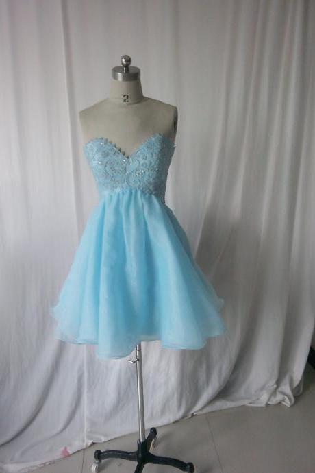 Short Prom Dress, Short Prom Gowns,Blue Prom Dress, Homecoming Dresses, Graduation Dresses,Mini Organza Strapless Prom Dresses