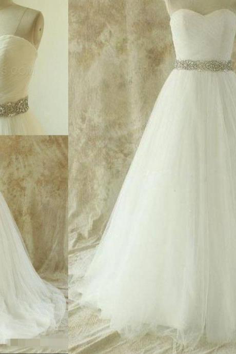 Strapless Sweetheart Ruched Beaded Tulle Wedding Dress
