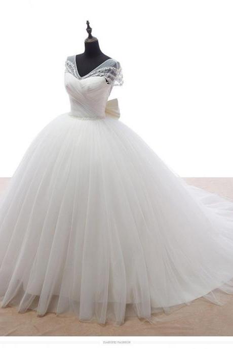 Wedding Dress, Wedding Dresses,Vintage Wedding Dresses, Ball Gown Wedding Dresses,Custom Made Wedding Dresses,Short Sleeve White Wedding Dresses