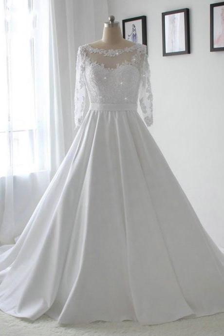 Wedding Dress, Wedding Dresses,vintage Wedding Dresses, Long Sleeve Wedding Dresses,custom Made Wedding Dresses, White Satin Wedding Dresses