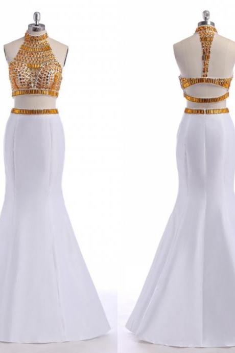 Prom Dress,2 Piece Prom Dress,Mermaid Prom dresses,Sexy White Prom Dresses,Custom Made Prom Dress, Chiffon Prom Dresses, Long Prom Dresses,2016 Prom Dresses,Prom Dresses