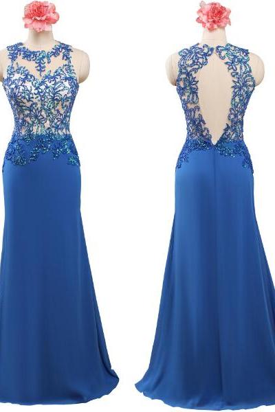 2016 Blue Evening Dresses Sexy Chiffon Long Elegant Prom Dress Robe De Soiree Formal Gowns Custom Made