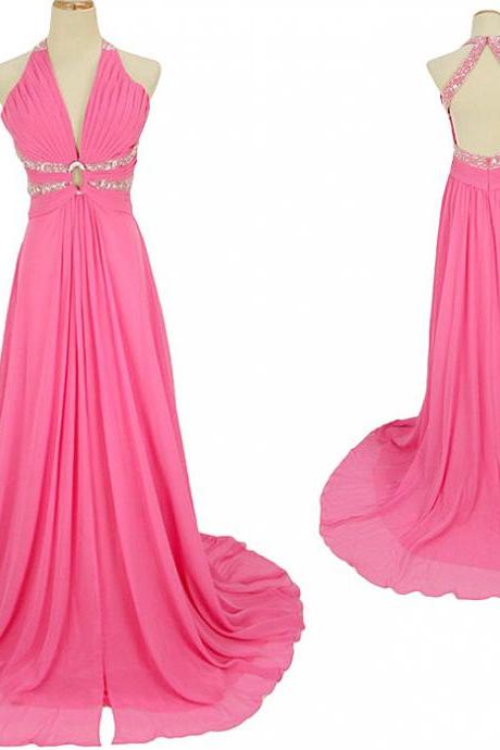 2016 Peach Evening Dresses Open Back Party Dress Sexy Chiffon Long Elegant Prom Dress Robe De Soiree Formal Gowns Custom Made