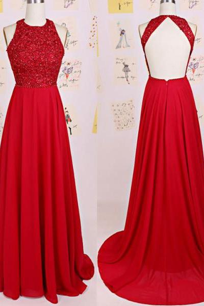 2016 Red Evening Dresses Backless Party Dress Sexy Chiffon Beaded Long Elegant Prom Dress Robe De Soiree Formal Gowns Custom Made