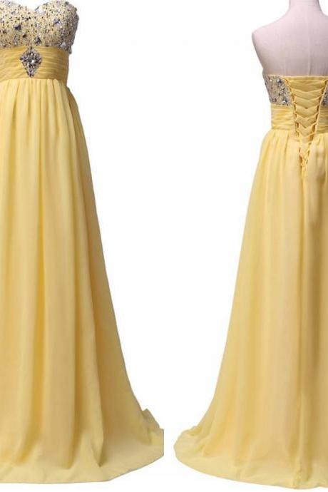 Prom Dress,Long Elegant Prom Dress,Sweetheart Prom Dresses,Custom Made Prom Dresses,Chiffon Prom Dress, Long Yellow Prom Dress,2016 Prom Dresses