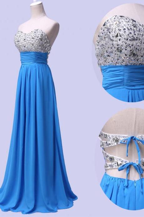 Prom Dress,Long Elegant Prom Dress,Sweetheart Prom Dresses,Custom Made Prom Dresses,Chiffon Prom Dress, Long Blue Prom Dress,2016 Prom Dresses