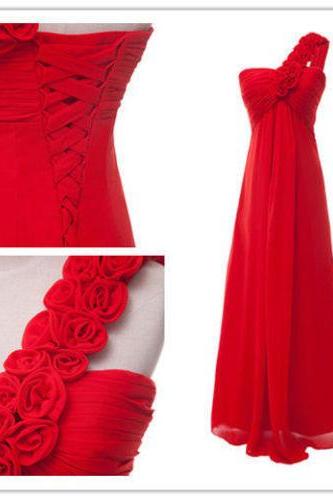 Prom Dress,one Shoulder Prom Dresses,chiffon Prom Dress,custom Made Prom Dresses,2016 Prom Dresses,long Elegant Prom Dress,long Red Prom Dress