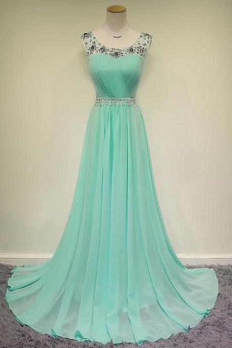 Prom Dresses,blue Prom Dresses,chiffon Prom Dress,2016 Sexy Sheer Neck Zipper Prom Dresses,long Elegant Prom Dress,prom Dress