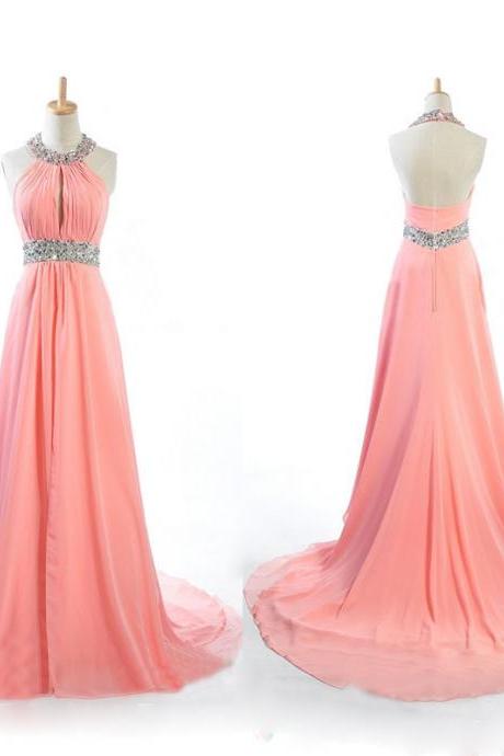 Prom Dresses,coral Prom Dresses,chiffon Prom Dress,2016 Sexy Scoop Prom Dresses,long Elegant Prom Dresses,prom Dress