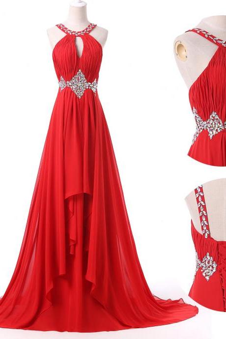 prom dresses,Red Prom Dresses,Chiffon prom dress,2016 Sexy Scoop Prom Dresses,long elegant prom dresses,Prom Dress