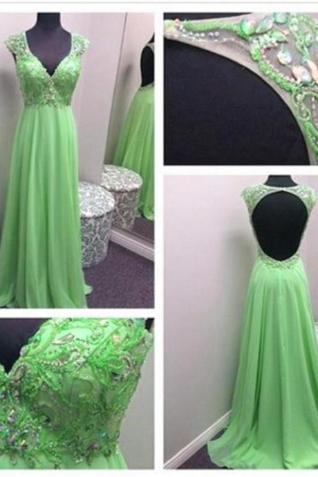 prom dresses,Green Prom Dresses,Chiffon prom dress,2016 Sexy Backless Prom Dresses,long elegant prom dresses,Prom Dress