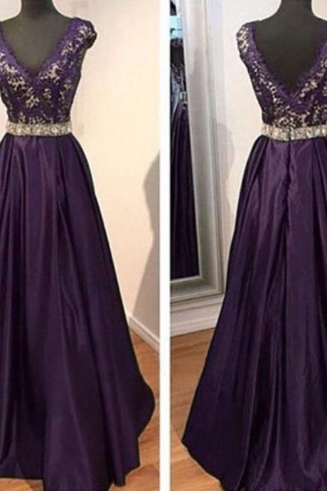 Prom Dresses,dark Purple Prom Dresses,satin Prom Dress,2016 Sexy V Neck Prom Dresses,long Elegant Prom Dresses,prom Dress