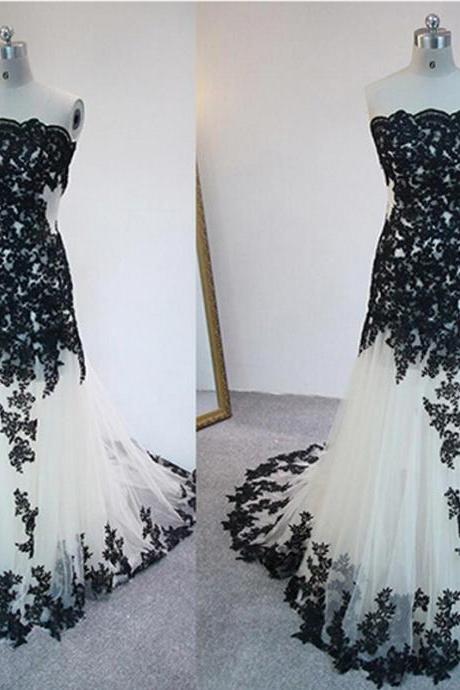 Prom Dresses,mermaid Prom Dresses,strapless Prom Dress,white Prom Dresses With Lace Appliques,long Elegant Prom Dresses,prom Dress,party Dress.