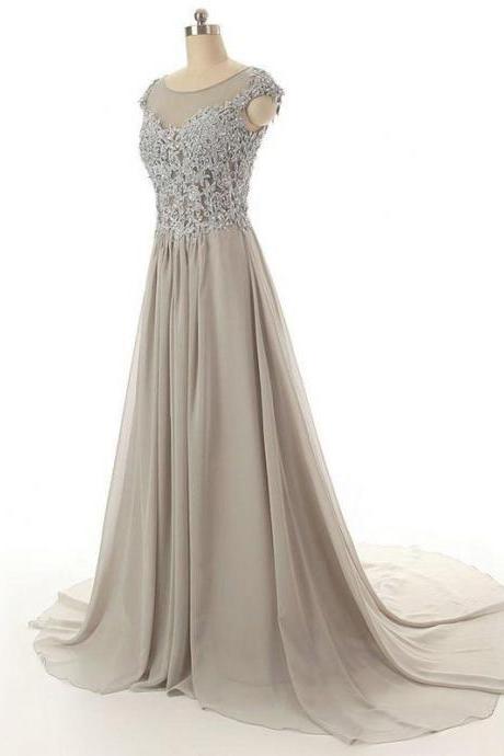 Elegant Long Gray Bridesmaids Dresses Sexy Sheer Neck Chiffon Evening Dresses 2016 Real Photo Women Party Dresses Formal Prom Gowns