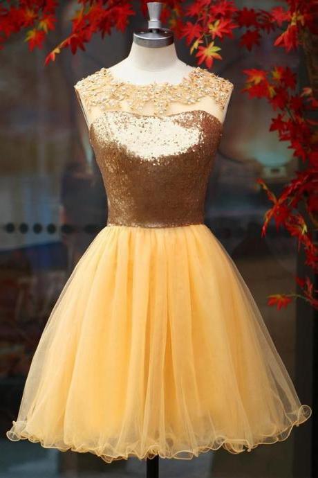Short Gold Bridesmaids Dresses Sexy Scoop Sequined Evening Dresses 2016 Real Photo Women Party Dresses Formal Prom Gowns
