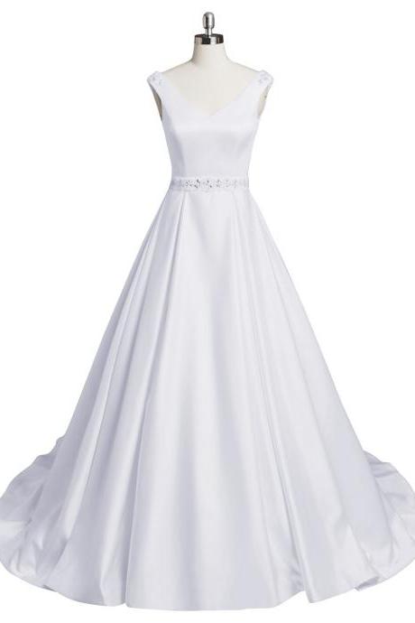 2016 Wedding Dresses,Satin Wedding Dress,V Neck Wedding Dresses, Vintage Wedding Dresses,Wedding Gowns,Bridal Gown