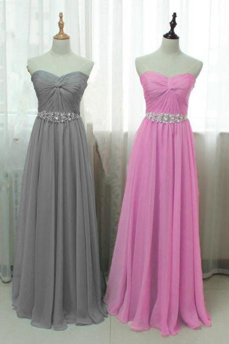 2016 Strapless Sweetheart Prom Dresses Sexy Chiffon Pink Grey Evening Dresses Elegant Prom Gowns Party Dress