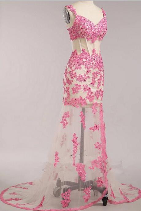 Prom Dress,Floor Length Prom Dress,Tulle Prom dresses,Pink Prom Dresses,V Neck Prom Dress, Sexy Prom Dress, Long Prom Dresses,2016 Prom Dresses,Pink Evening Dresses