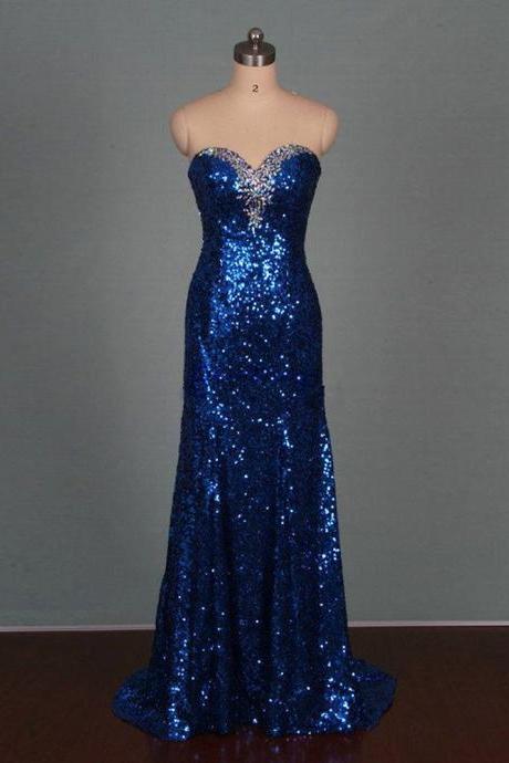 Prom Dress,royal Blue Prom Dresses,sequined Prom Dress,strapless Prom Dresses, Sexy Prom Dress, Long Prom Dresses,2016 Prom Dresses,luxury Blue
