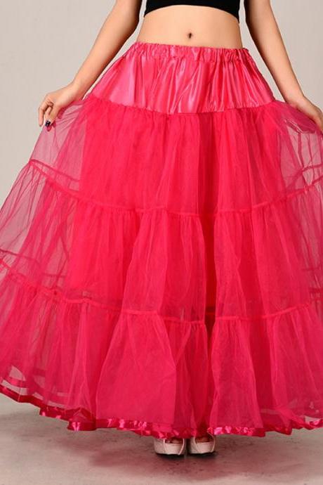 Fashion Rose Red Long Skirts Wedding Petticoat Summer Dress Long A Line Crinoline Underskirt Petticoats For Prom Dresses Tutu Skirts