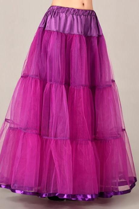 Fashion Fuschia Long Skirts Wedding Petticoat Summer Dress Long A Line Crinoline Underskirt Petticoats For Prom Dresses Tutu Skirts