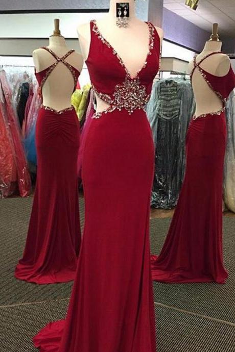 Evening Dresses 2016, Mermaid Evening Dresses,backless Evening Dresses,long Evening Dresses,dark Red Dress,sexy Dress,evening Gowns,red Carpet